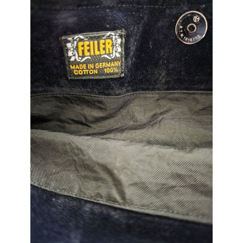 VTG FEILER Black Velour Velvet Floral Tapestry Tote Hand Bag - Made In Germany - Picture 4 of 5